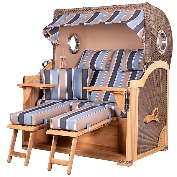 bene,iving Strandkorb Komplettset Königssee Teak Bullauge PE Grau Modell 58 günstig online kaufen