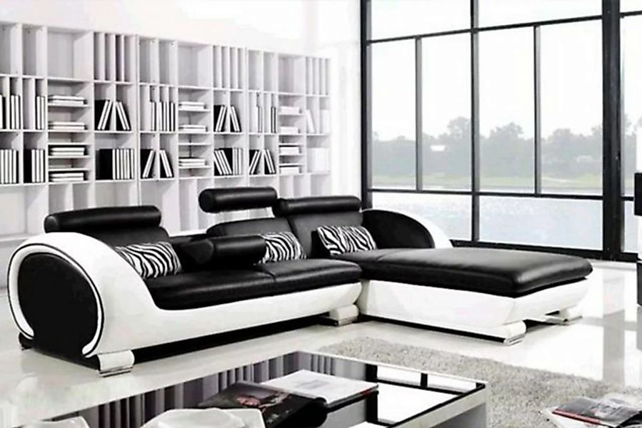 JVmoebel Ecksofa Ecksofa Sofagarnitur Leder Sofa Couch Ecke Polster Hocker günstig online kaufen
