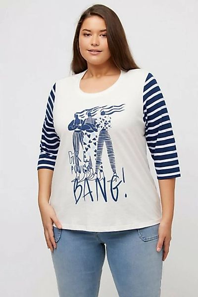 Ulla Popken Rundhalsshirt Shirt Frauenmotiv Rundhals geringelter 3/4-Arm günstig online kaufen