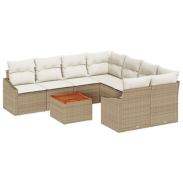 vidaXL Loungesofa 9-teiliges Garten-Sofa-Set mit Kissen Beige Poly-Rattan, günstig online kaufen