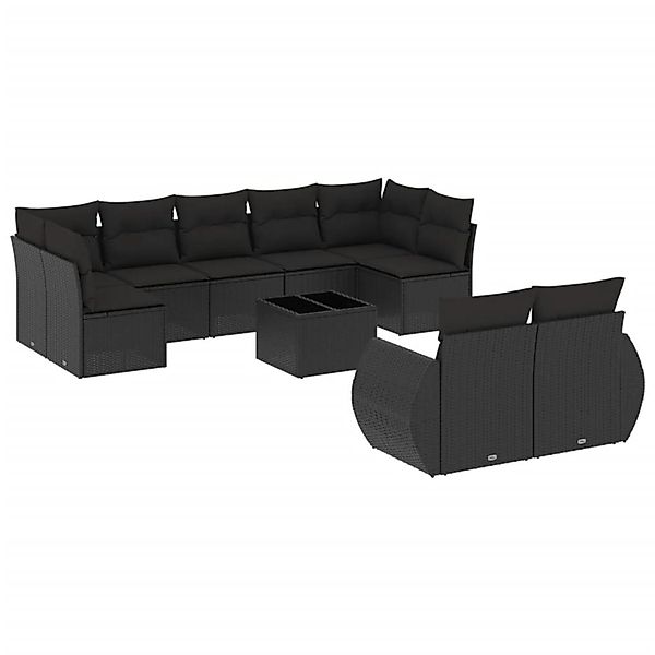 vidaXL 10-Tlg Garten-Sofagarnitur mit Kissen Schwarz Poly Rattan 3254162 günstig online kaufen