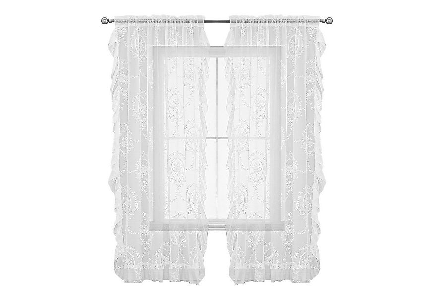 Rosnek Vorhang Transparent, Floral, Spitze Rüschen, für Wohnzimmer Schlafzi günstig online kaufen
