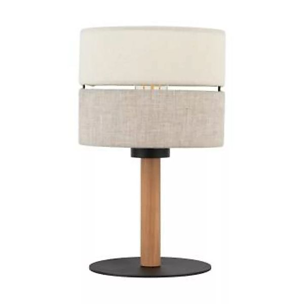 Tischlampe Stoff Holz 34 cm Grau Beige E27 Modern günstig online kaufen
