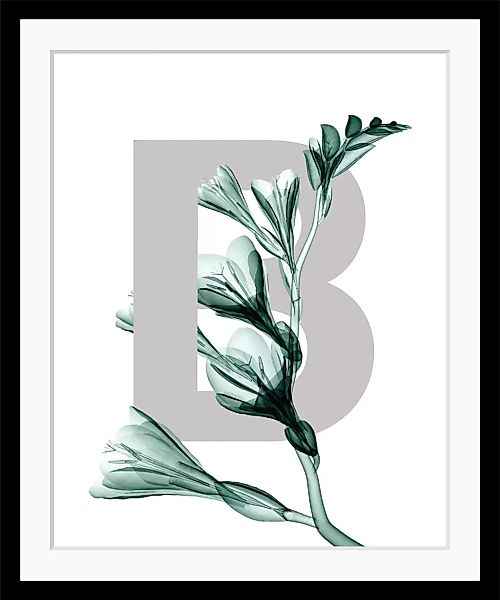 queence Bild "B-Flower 2.0", Buchstaben, Blume, Blätter, gerahmt günstig online kaufen
