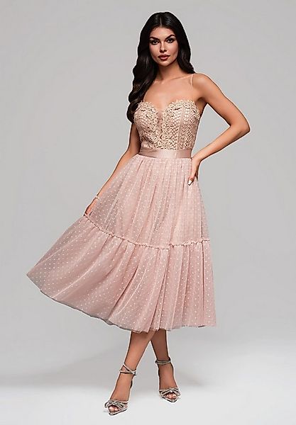 OMBRE Abendkleid Midikleid mit Spitze und Tüllrock Satinband in der Taille günstig online kaufen