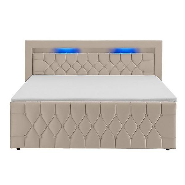 Juskys Polsterbett Leona, 180x200 cm, Boxspringbett-Optik, Samt-Bezug, LED- günstig online kaufen