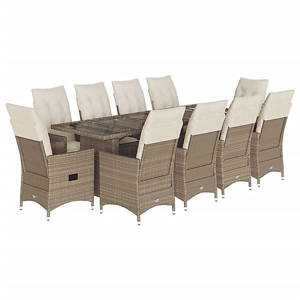 vidaXL 11-Tlg Garten-Bistro-Set mit Kissen Beige Poly Rattan 3277247 günstig online kaufen