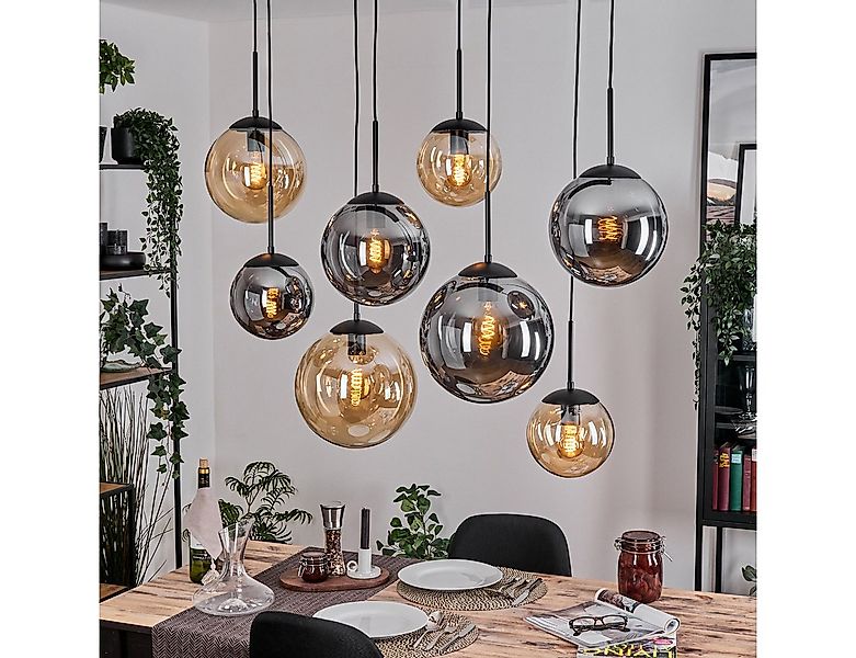 hofstein Hängeleuchte Hängelampe aus Metall/Glas in Schwarz/Bernstein-/Rauc günstig online kaufen