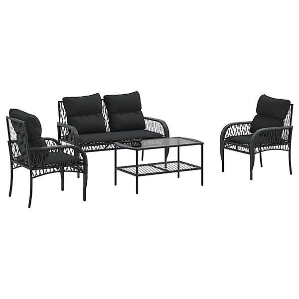 vidaXL 4-Tlg Garten-Sofagarnitur mit Kissen Schwarz Poly Rattan 368727 günstig online kaufen