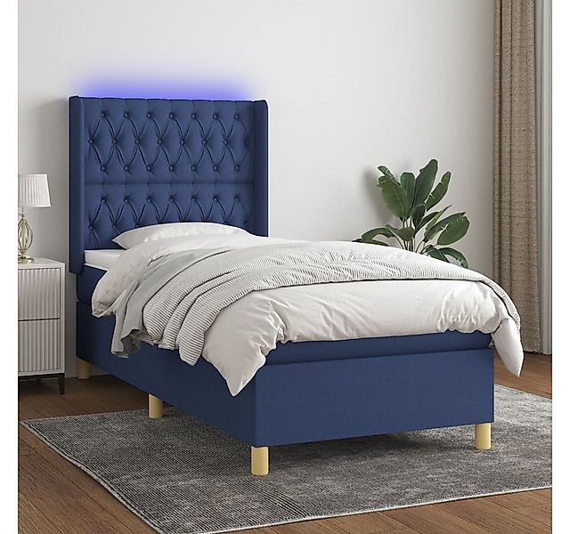 vidaXL Boxspringbett Boxspringbett mit Matratze LED Blau 90x200 cm Stoff Be günstig online kaufen