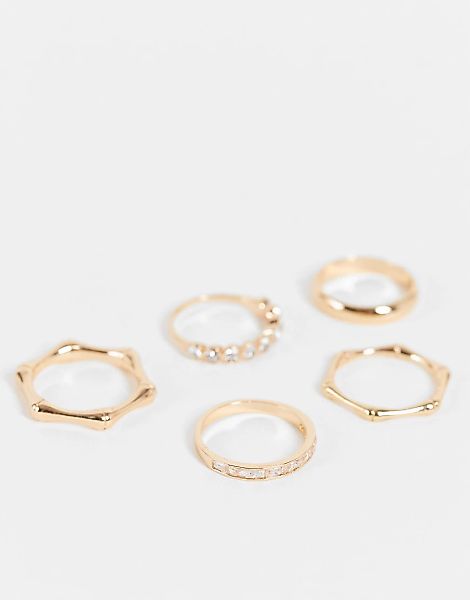 ALDO – Edali – Pack mit 5 Ringen in goldfarbenem Bambus-Design günstig online kaufen