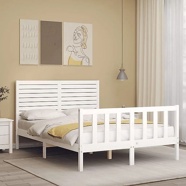 vidaXL Massivholzbett ohne Matratze Weiß 140x190 cm Kiefernholz 3193187 günstig online kaufen