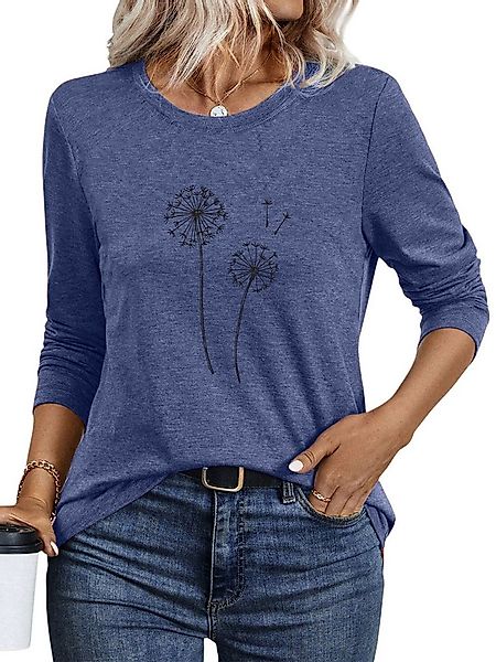 PYLIKE Rundhalsshirt Damen bequemes Longsleeve Shirt Lockere MIT Löwenzahn günstig online kaufen