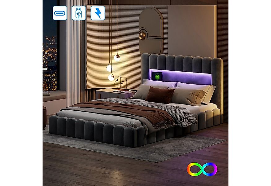 Furnishings Home Polsterbett Doppelbett Jugendbett (Set, Bett), Mit LED-Bel günstig online kaufen