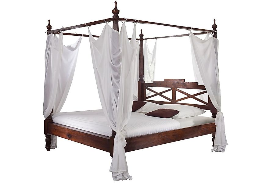 Massivmoebel24 Massivholzbett (Himmelbett Akazie 140x200x224 nougat günstig online kaufen