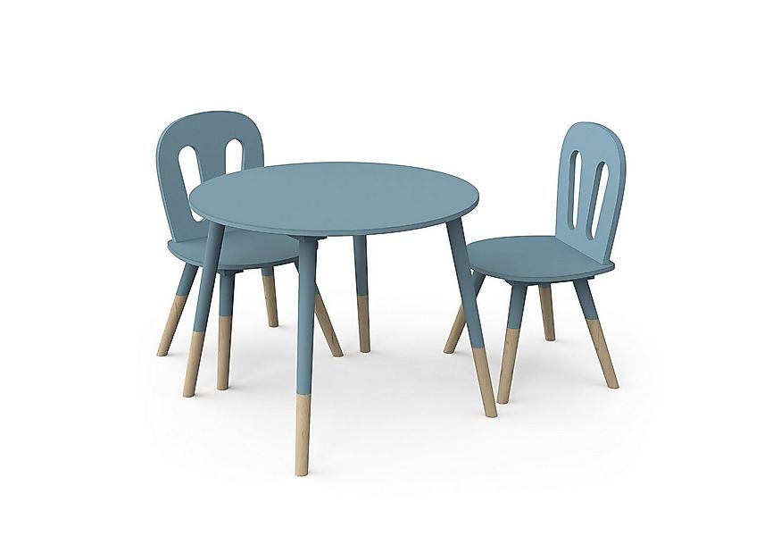 habeig Kindertisch Tisch & 2 Stühle Kinderset Sitzhocker Holz weiß Sitzgarn günstig online kaufen