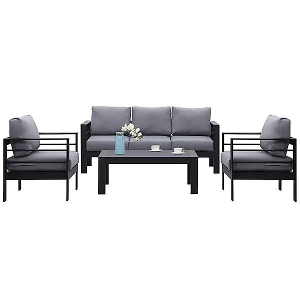 MeXo Gartenmöbel Set aus Aluminium Loungeset für 5 Personen Schwarz günstig online kaufen