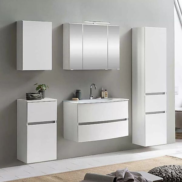 Weißes Badezimmer Set 160 cm breit LED Beleuchtung (fünfteilig) günstig online kaufen