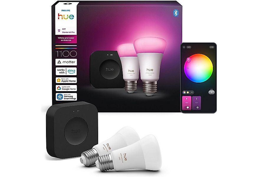 Philips Hue LED-Leuchtmittel Starter Kit Bridge Pro + 2x White and Color Am günstig online kaufen