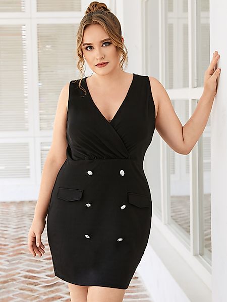 YOINS Plus Größe V-Ausschnitt Knopfdesign Ärmellos Mini Kleid günstig online kaufen