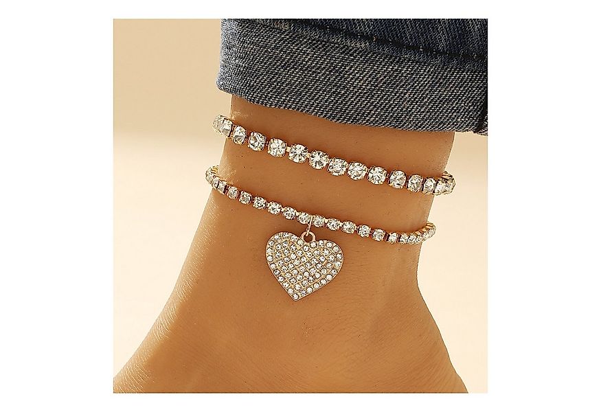 KARMA Fußketten Set Fußkettchen Herz Schmuckset Silber, Roségold oder Gold günstig online kaufen