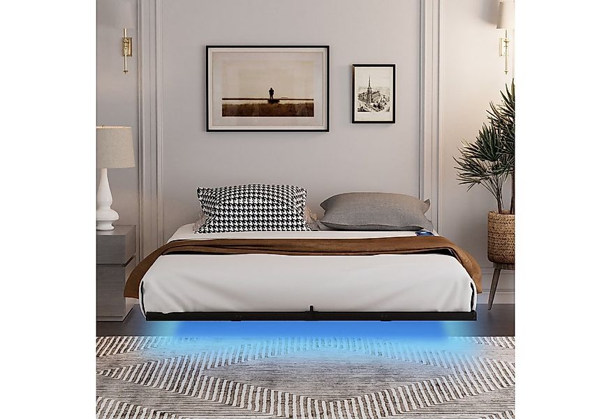 HAUSS SPOLE Bettgestell 160x200 schwebendes Metallbett mit LED-Beleuchtung günstig online kaufen