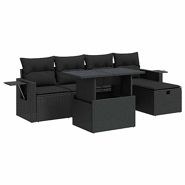 vidaXL 6-Tlg Garten-Sofagarnitur mit Kissen Schwarz Poly Rattan 3327845 günstig online kaufen