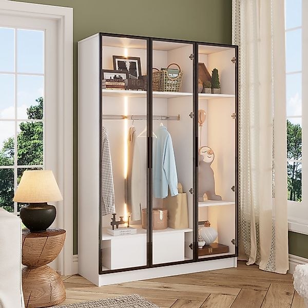 TavilaEcon Kleiderschrank 3 Glastüren und 1 günstig online kaufen