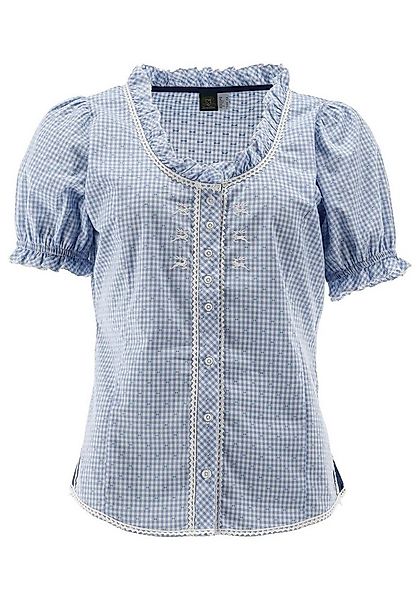 OS Trachten Trachtenbluse Plare Tailliert, Rundhalsausschnitt, Hirsch-Stick günstig online kaufen