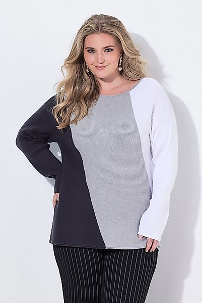 Ulla Popken Strickpullover Pullover Blockstreifen U-Boot-Ausschnitt Langarm günstig online kaufen