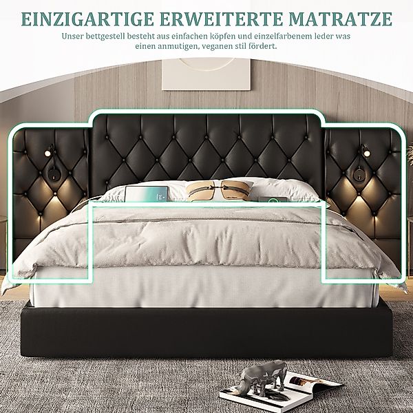 LVHOM Kunstlederbett 160x200cm/180x200cm Bettgestell, Samt/PU, diamantgeprä günstig online kaufen