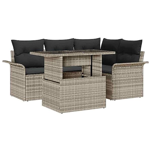 vidaXL Garten-Sofa-Set mit Kissen 5-Tlg Hellgrau Poly Rattan 3357015 günstig online kaufen