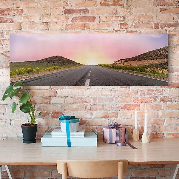 Leinwandbild Sonnenuntergang - Panorama Road to Horizon günstig online kaufen