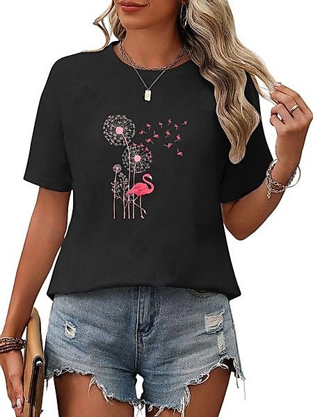 PYL Kurzarmshirt Damen Sommer Oversize-Shirt mit Flamingo Grafik Druck günstig online kaufen