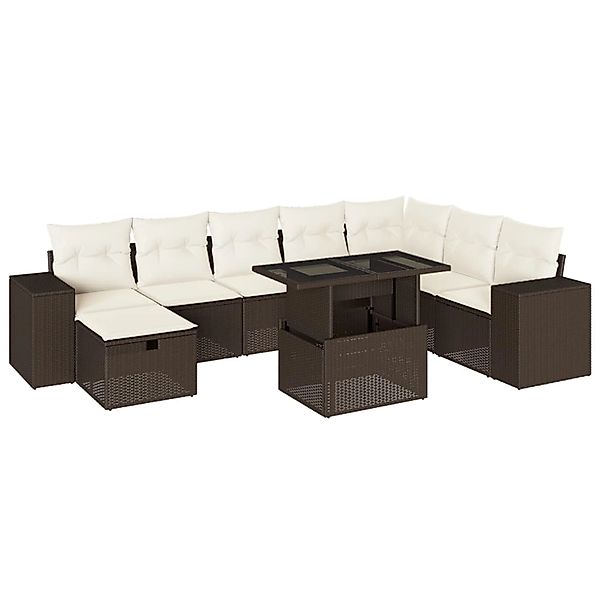 vidaXL 9-Tlg Garten-Sofagarnitur mit Kissen Braun Poly Rattan 3275353 günstig online kaufen