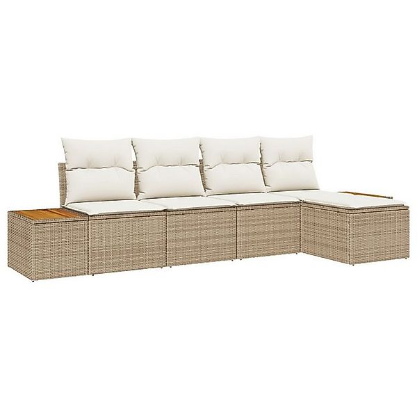 vidaXL Loungesofa 5-teiliges Garten Sofa Set mit Kissen Beige Poly Rattan, günstig online kaufen