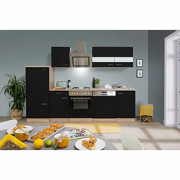 Respekta Economy Küchenzeile KB280ESSS 280 cm Schwarz-Eiche Sägerau günstig online kaufen