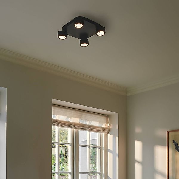 LED-Deckenleuchte Clyde, vierflammig, Quadrat, schwarz günstig online kaufen