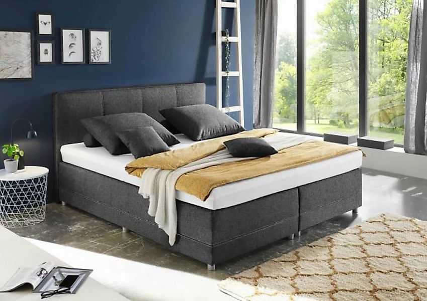 180x200 Boxspringbett inkl. Topper LUANDA-2  Anthrazit günstig online kaufen