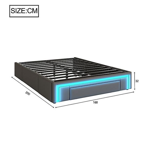 Merax Polsterbett (1-tlg), Plattformbett Doppelbett 160x200cm mit LED & 3 S günstig online kaufen