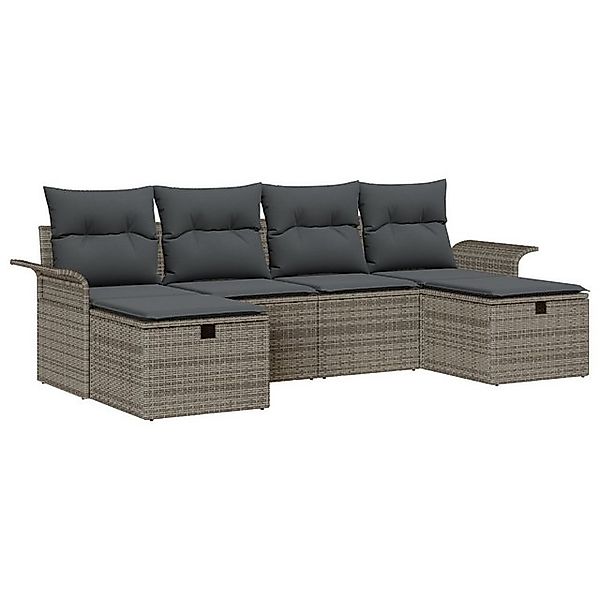 vidaXL Loungesofa 6-teiliges Garten Sofa Set mit Kissen Grau Poly Rattan, 6 günstig online kaufen