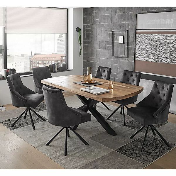Esstischgruppe 7-teilig, Massivholztisch 200x100cm, inkl. 6 Stühle, NEWBURG günstig online kaufen