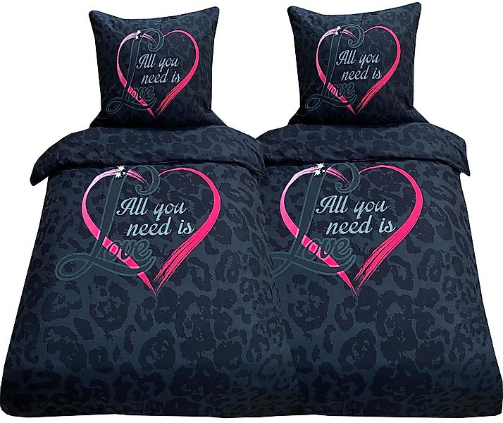 Visaggio Bettwäsche Mikrofaser 135x200 155x200 155x220 Bettbezug Herz Love, günstig online kaufen