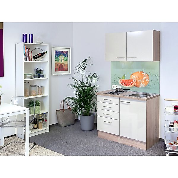 Flex-Well Exclusiv Miniküche Orlando 100 cm Kaschmir Glanz-Sonoma Eiche günstig online kaufen