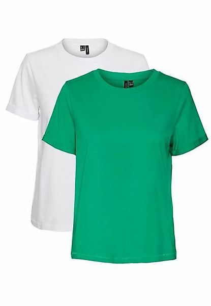 Vero Moda T-Shirt 2er Pack Basic T-Shirt VMPAULA (2-tlg) 5270 in Weiß-Grün günstig online kaufen