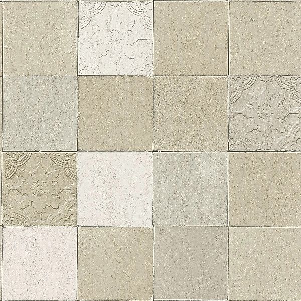 PROFHOME 374064-GU Küchen Bad Tapete Kachelmuster glänzend Creme Grau 0,53 günstig online kaufen