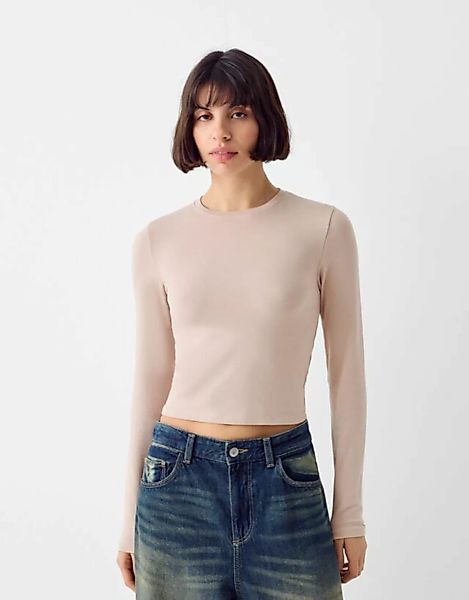 Bershka Langarmshirt Damen S Sandfarbe günstig online kaufen