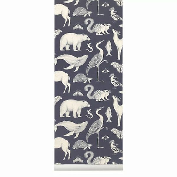 Tapete Animals papierfaser blau / 1 Rolle - Breite 53 cm - Ferm Living - Bl günstig online kaufen