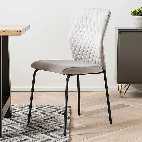 Stuhl Küche Samt Metall in Hellgrau und Schwarz 50 cm Sitzhöhe (2er Set) günstig online kaufen