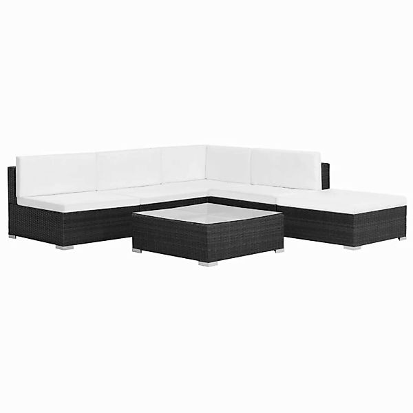 6-tlg. Garten-lounge-set Mit Auflagen Poly Rattan Schwarz günstig online kaufen